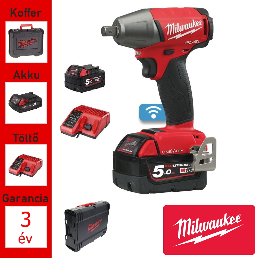 Milwaukee 18V ütvecsavarozó 300Nm, ONE-KEY, + 2akku, töltő, koffer